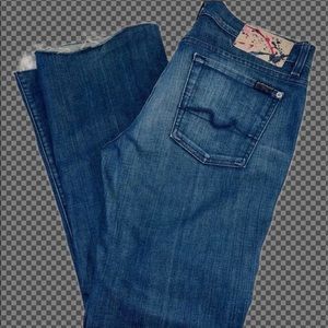 7 For All Mankind Flip Flop Patch Cropped jeans raw hem Women's Sz 30